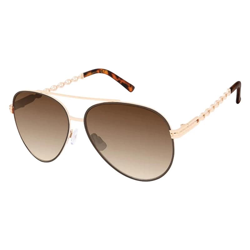 Women's Enamel Chain Aviator Metal Sunglasses